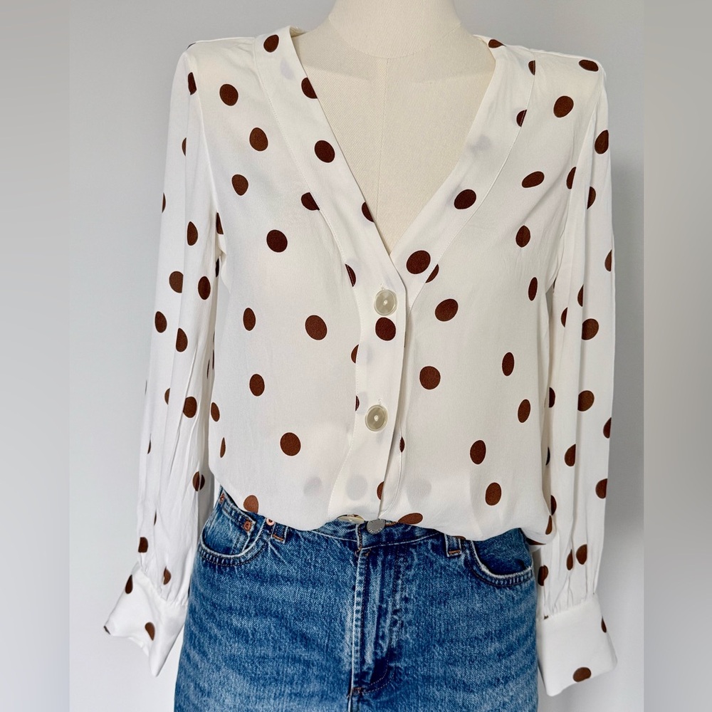 Massimo Dutti Polka Dot V-Neck Blouse